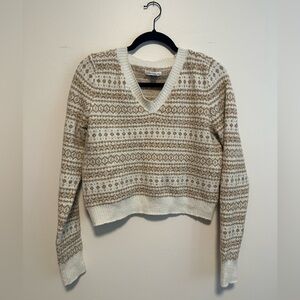American Eagle V-Neck Sweater - Cream and Light Brown
